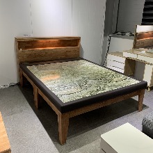 [리퍼] D196 평상형 원목 조명 침대+칠옥석 퀸 세트