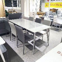 [리퍼] D259 유광 화이트 마블 세라믹 6인용 식탁세트 의자6